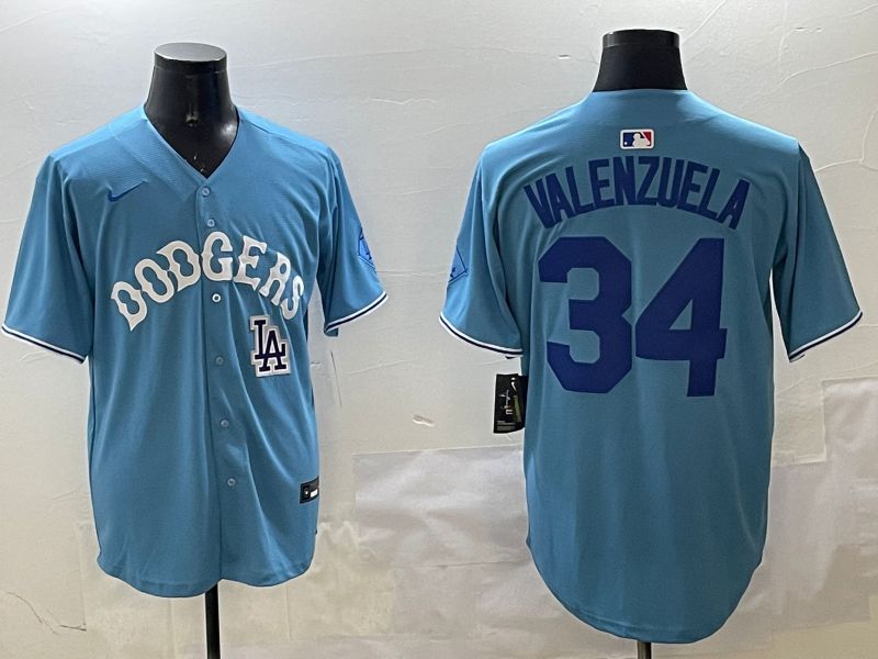 Men Los Angeles Dodgers #34 Valenzuela Light Blue Joint Name 2025 Nike MLB Jersey style 31623->los angeles dodgers->MLB Jersey